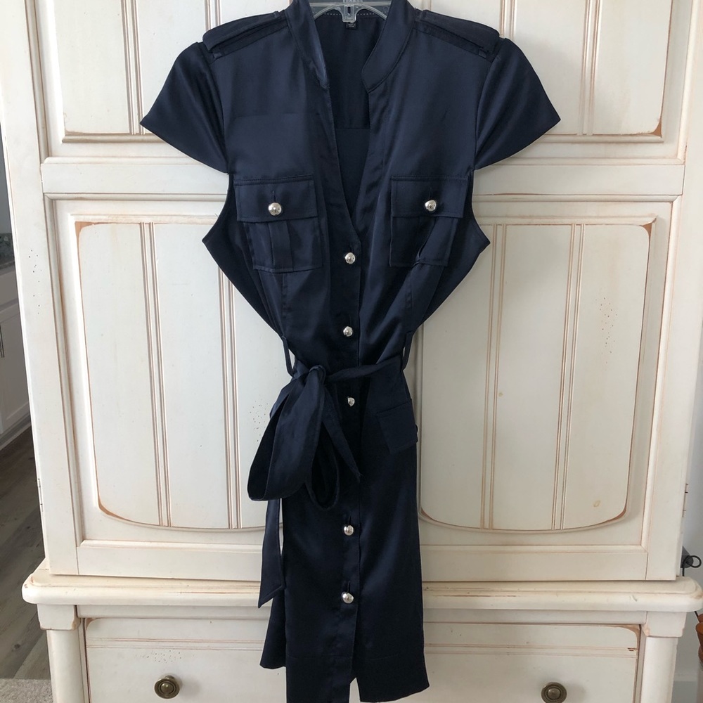 Navy blue satin lined midi dress by Express.